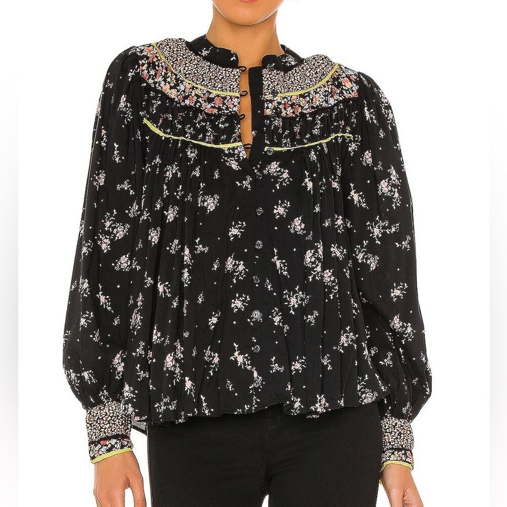 Free People Paloma Printed Blouse in Black Combo
